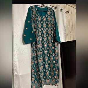 Plus size 3 pcs Elegant Teal Patterned Dress